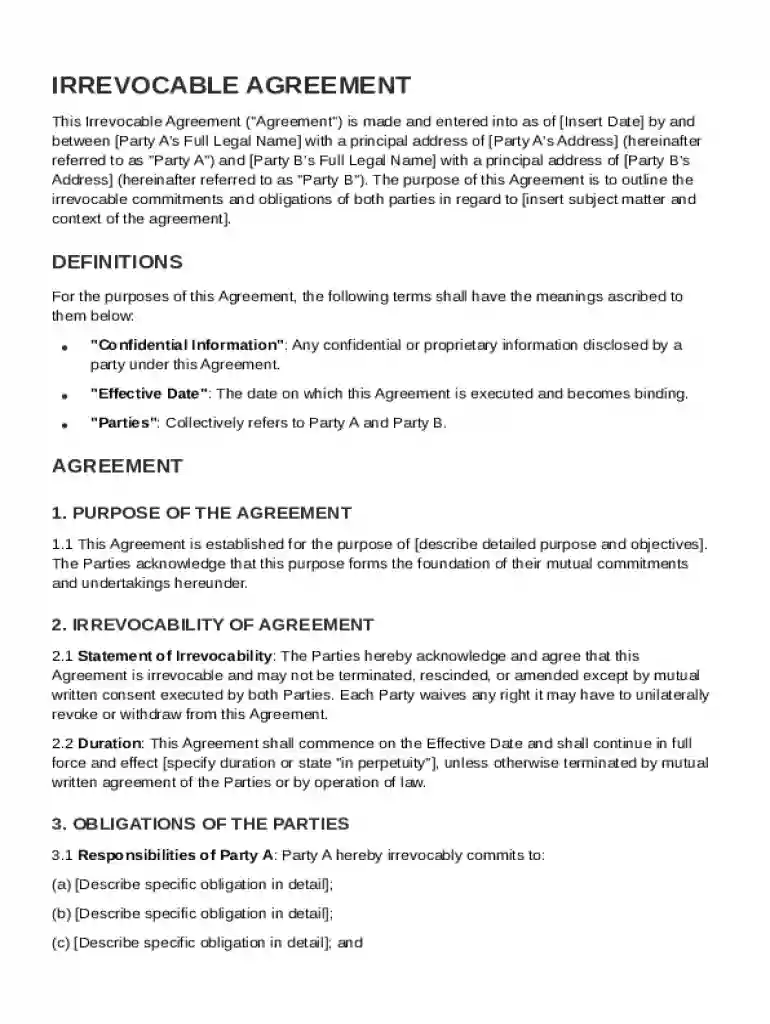 Irrevocable Agreement Template Preview on Page 1
