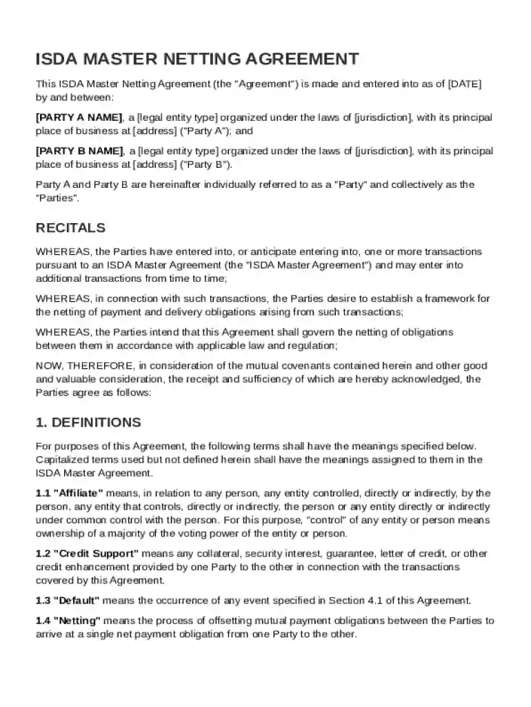 Isda Master Netting Agreement Template Preview on Page 1