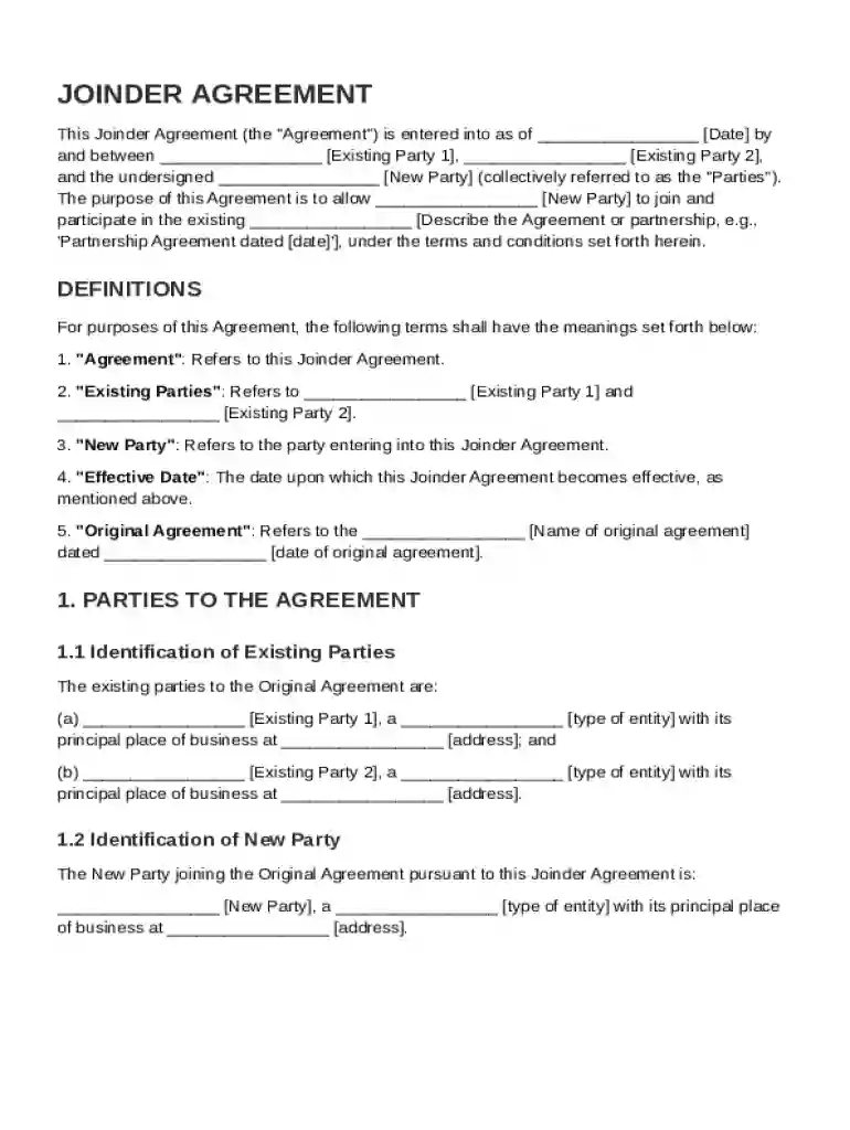 Joinder Agreement Template Preview on Page 1