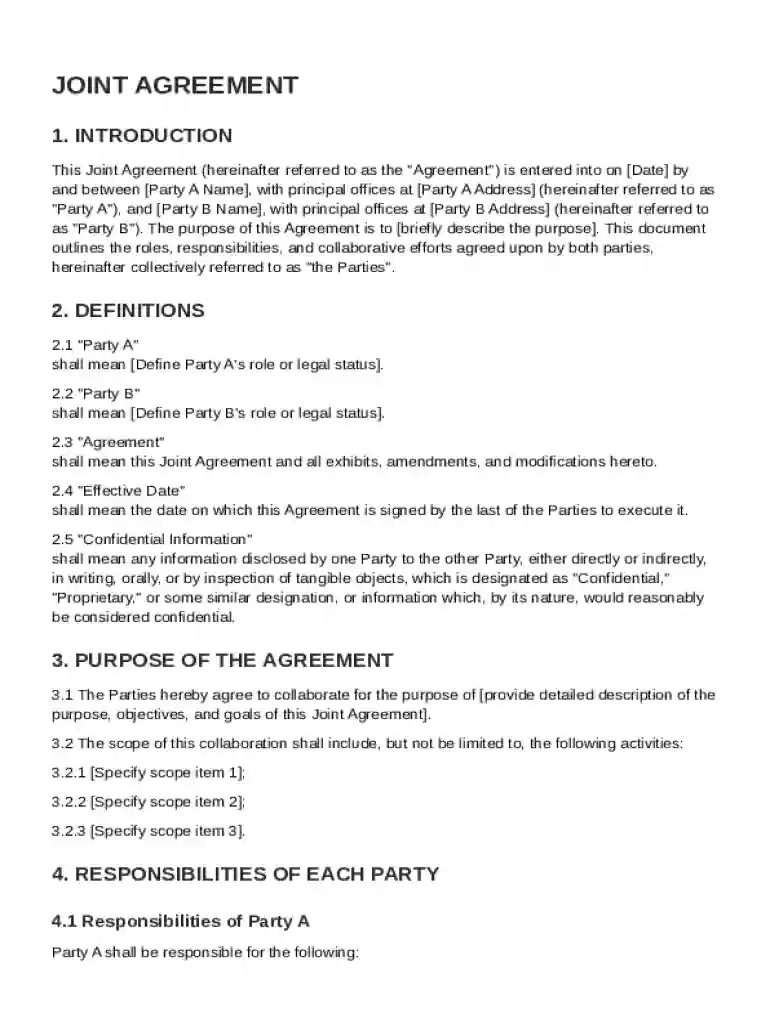 Joint Agreement Template Preview on Page 1