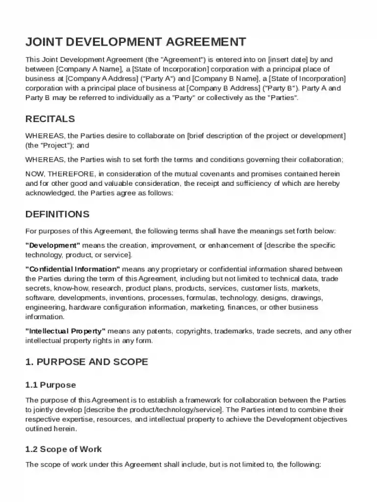 Joint Development Agreement Template Preview on Page 1
