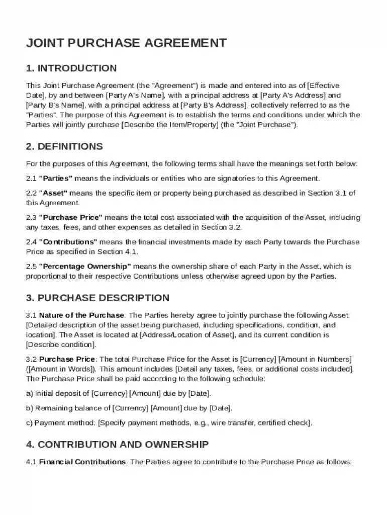 Joint Purchase Agreement Template Preview on Page 1