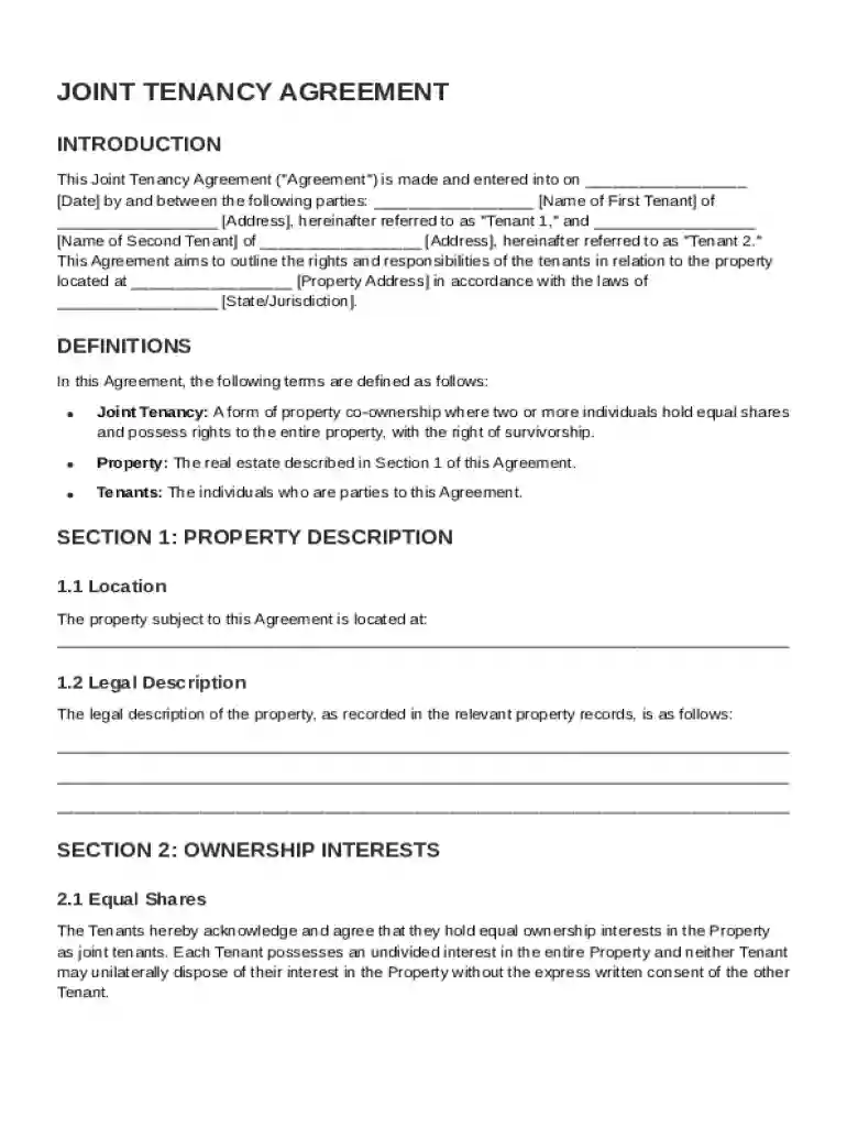Joint Tenancy Agreement Template Preview on Page 1