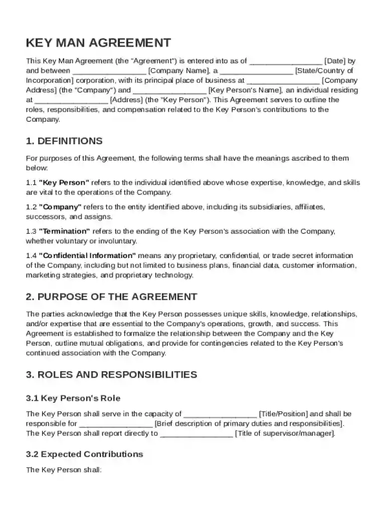 Key Man Agreement Template Preview on Page 1