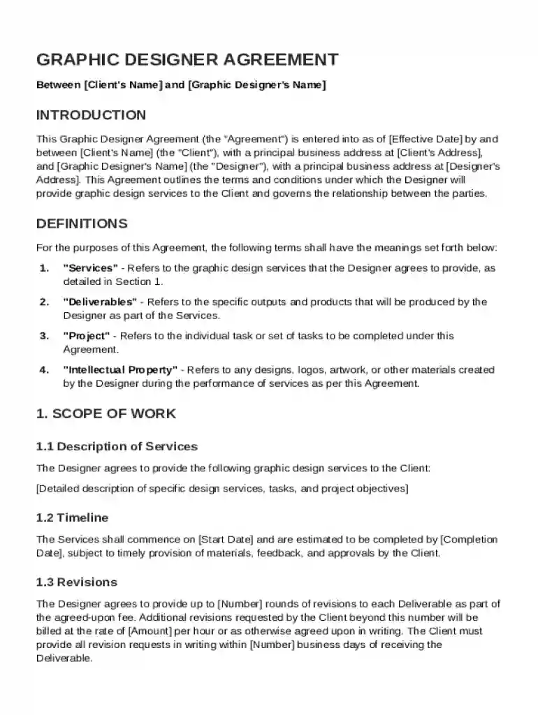 Lance Graphic Designer Agreement Template Preview on Page 1