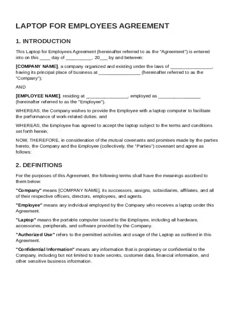 Laptop for Employees Agreement Template Preview on Page 1