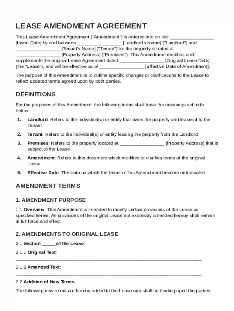 Lease Amendment Agreement Template Preview on Page 1