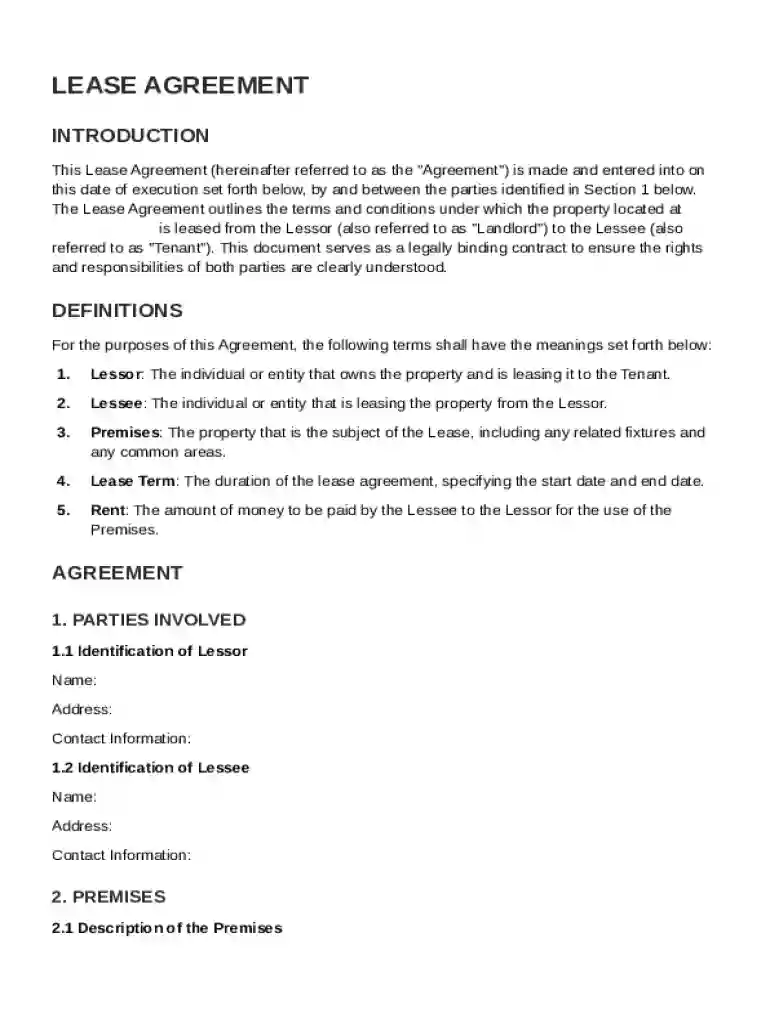 Lease Document Agreement Template Preview on Page 1
