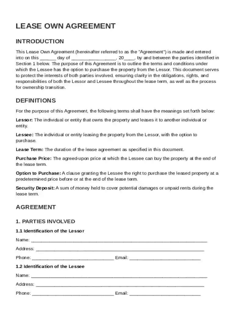 Lease Own Agreement Template Preview on Page 1