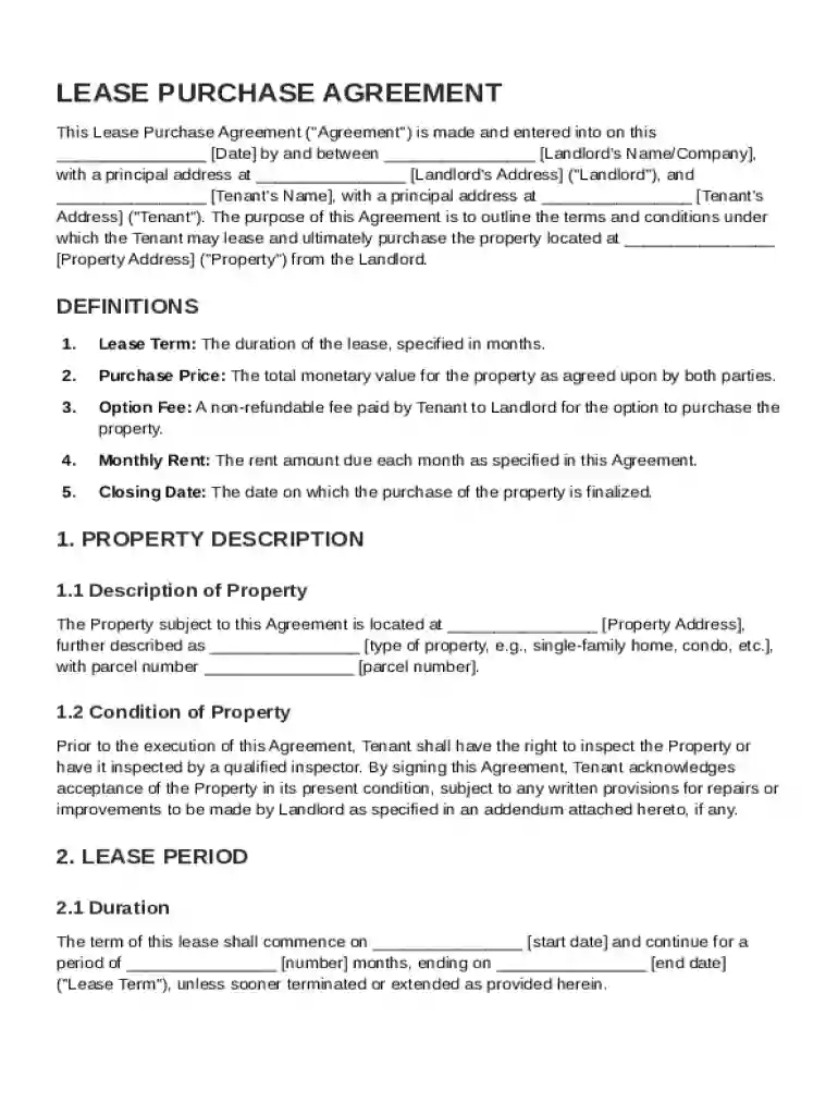 Lease Purchase Agreement Template Preview on Page 1