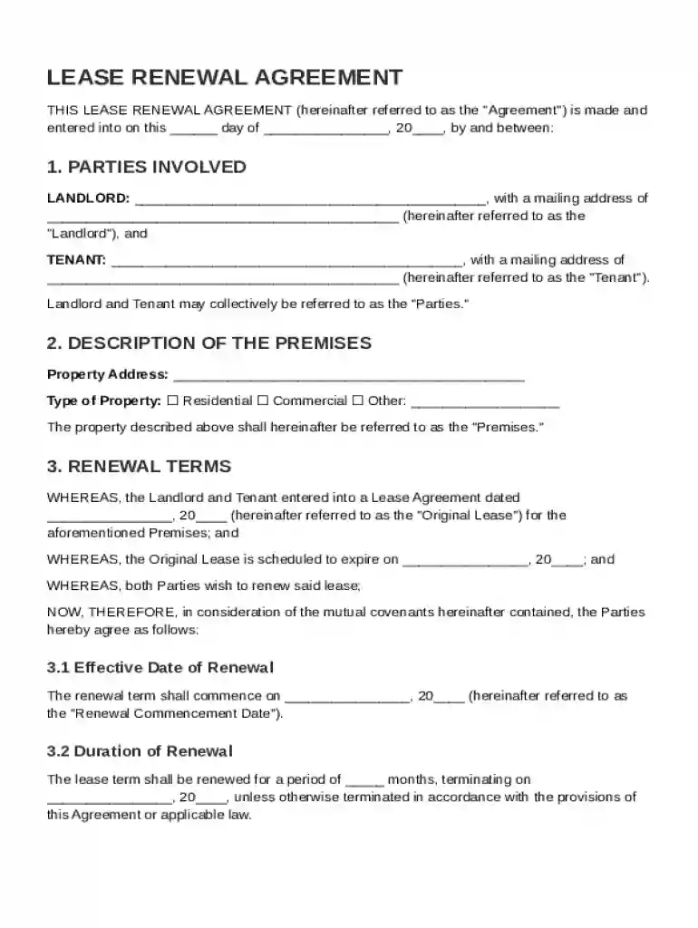 Lease Renewal Agreement Template Preview on Page 1