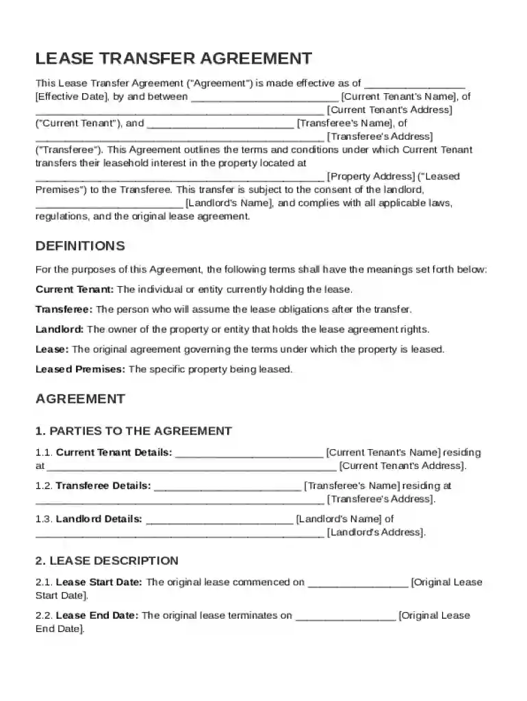 Lease Transfer Agreement Template Preview on Page 1