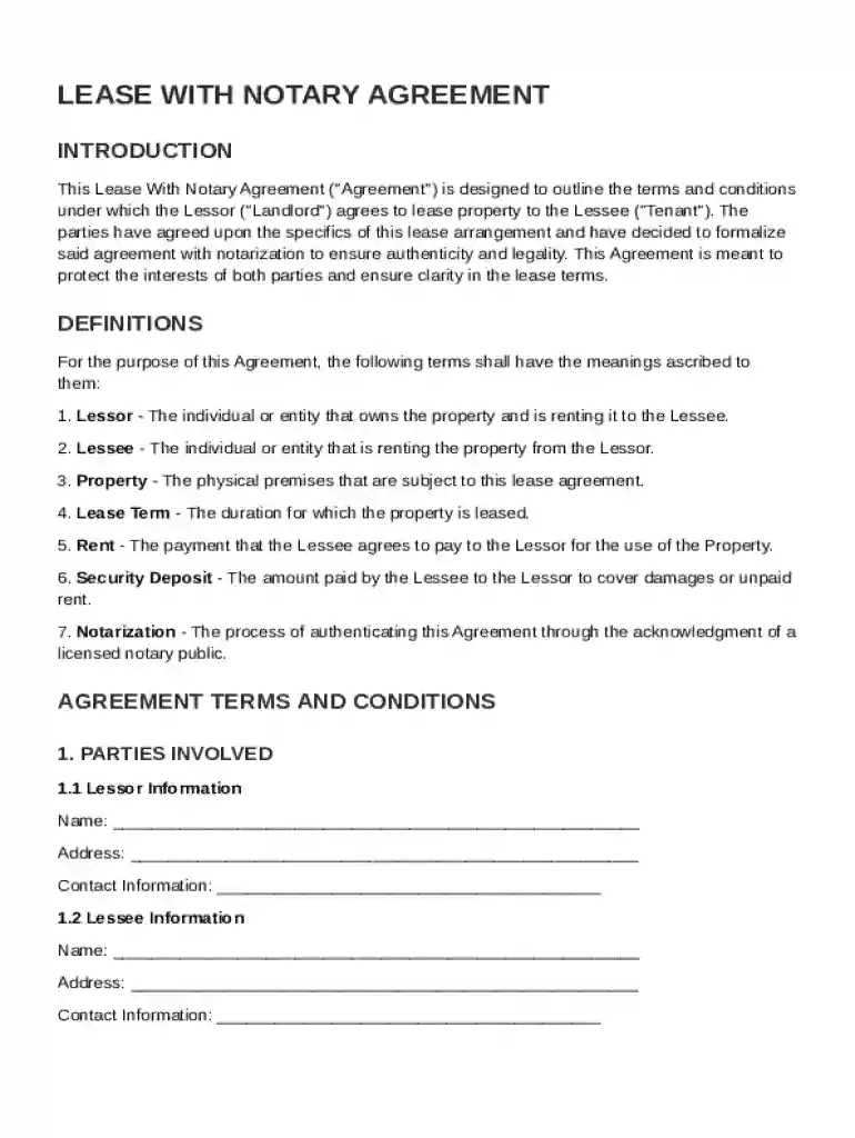 Lease With Notary Agreement Template Preview on Page 1