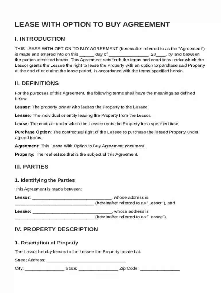 Lease With Option to Buy Agreement Template Preview on Page 1