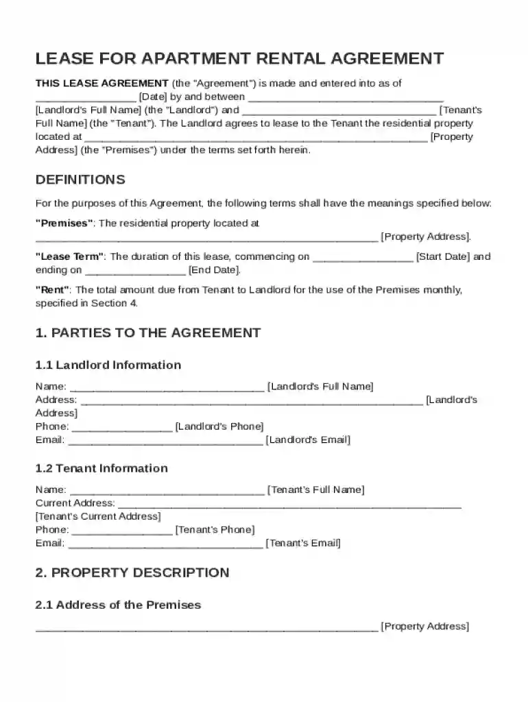 Lease for Apartment Rental Agreement Template Preview on Page 1