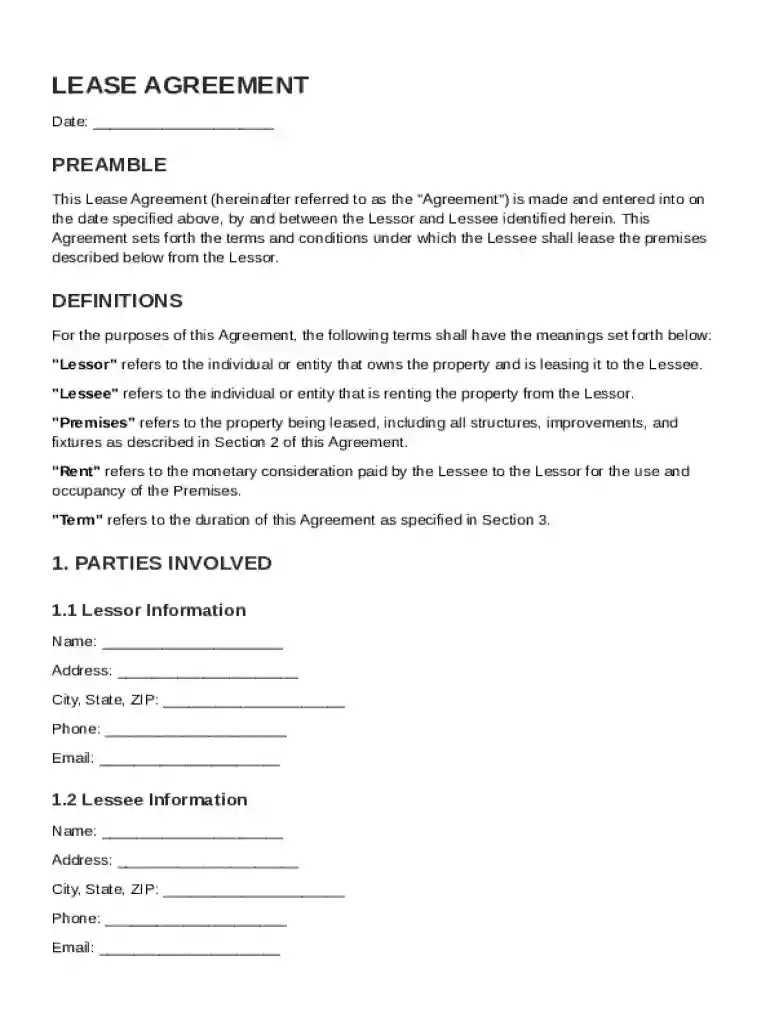 Leasing Agreement Template Preview on Page 1