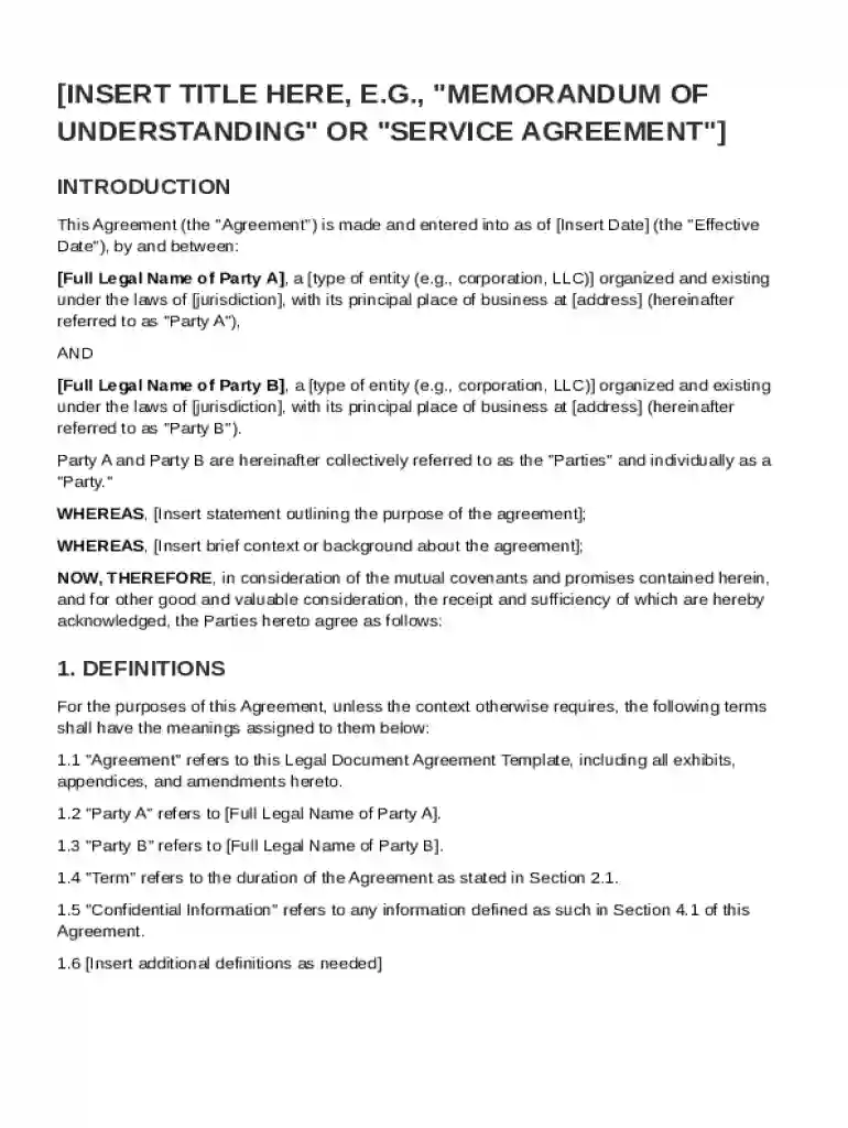 Legal Document Agreement Template Preview on Page 1