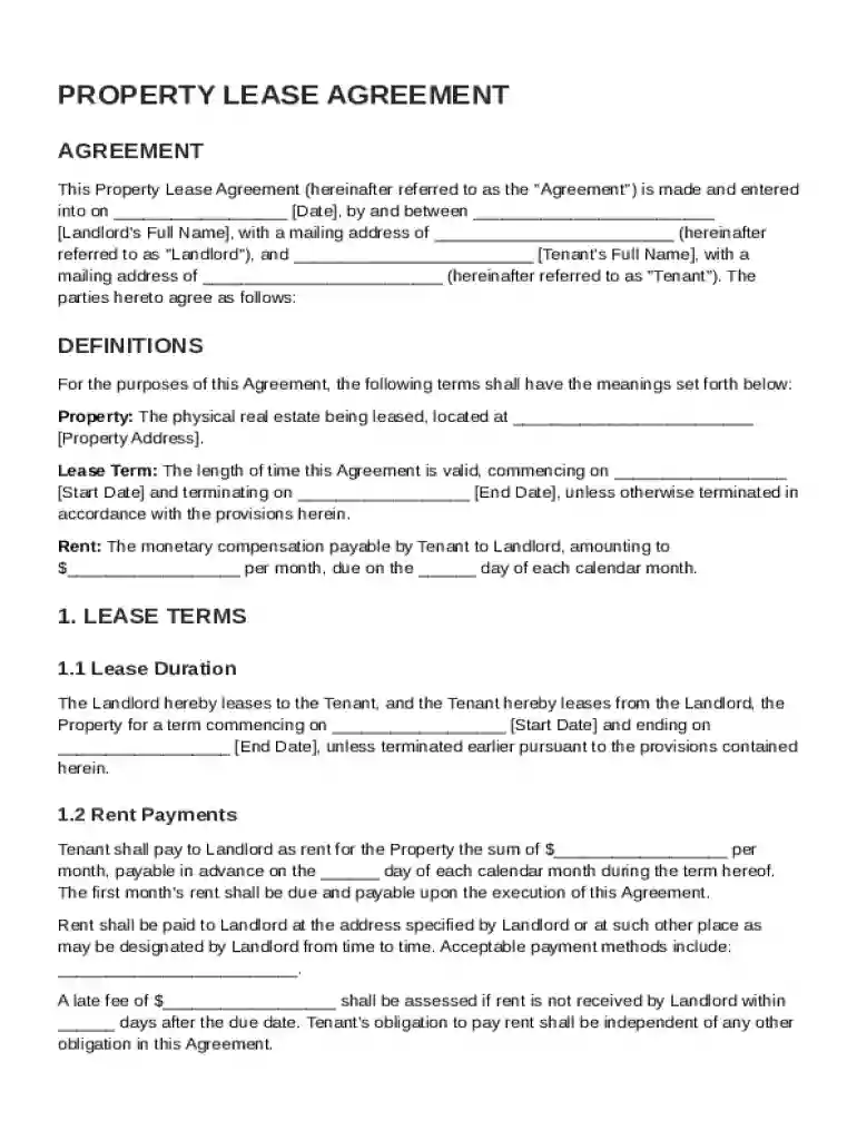 Legal Property Agreement Template Preview on Page 1