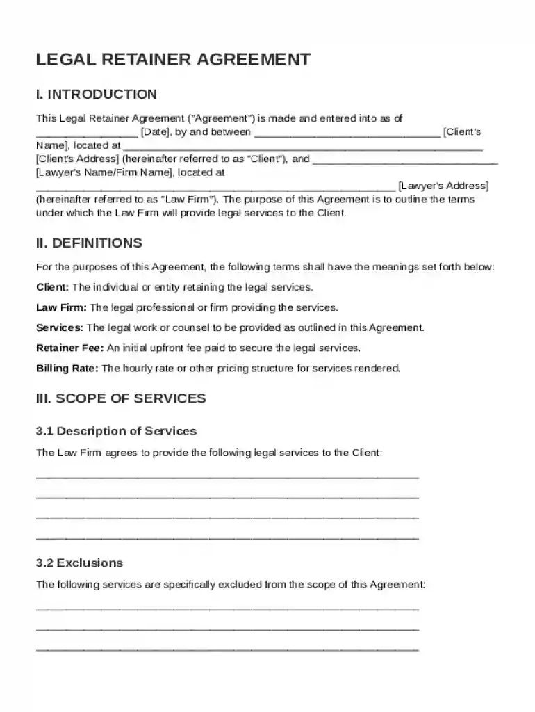 Legal Retainer Agreement Template Preview on Page 1