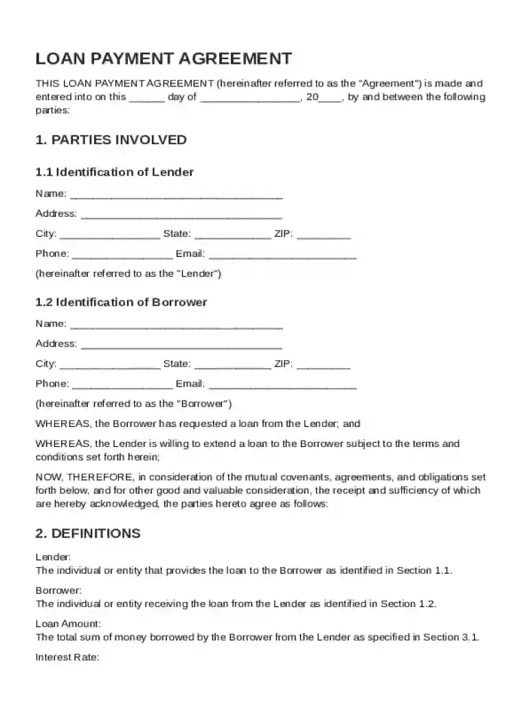 Loan Payment Agreement Template Preview on Page 1