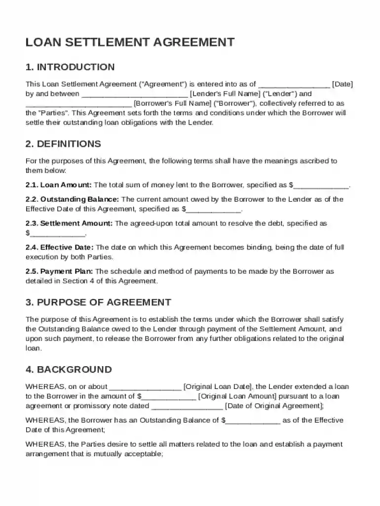 Loan Settlement Agreement Template Preview on Page 1