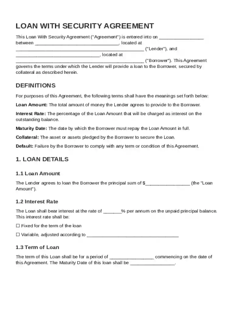 Loan With Security Agreement Template Preview on Page 1