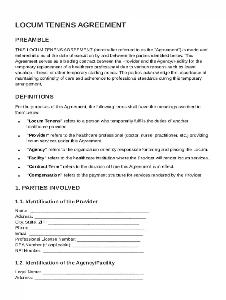 Locum Agreement Template Preview on Page 1