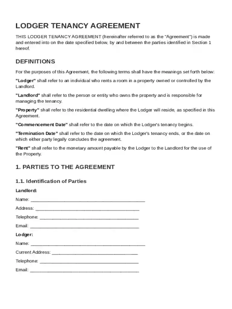 Lodger Tenancy Agreement Template Preview on Page 1