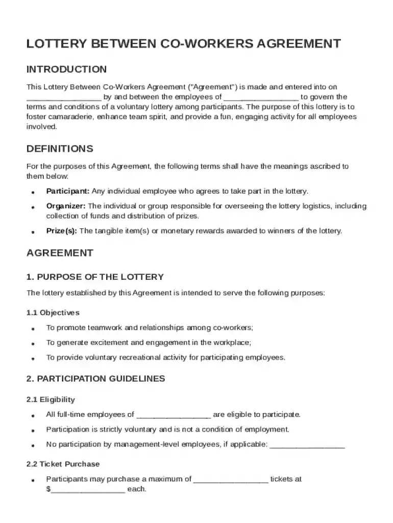 Lottery Between Co Workers Agreement Template Preview on Page 1