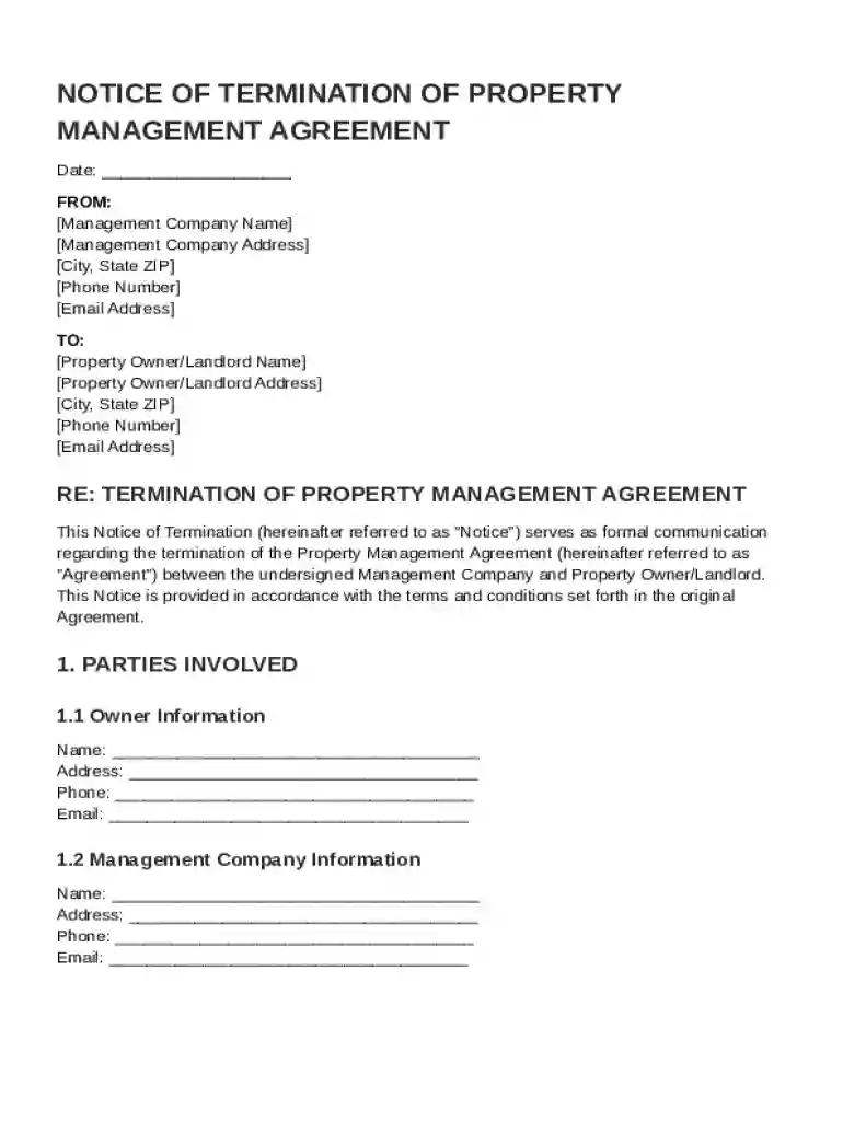 Management Company Notice to Terminate Property Management Agreement Template Preview on Page 1