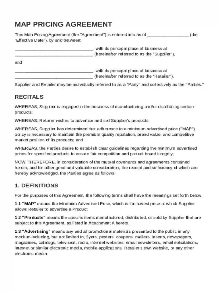 Map Pricing Agreement Template Preview on Page 1