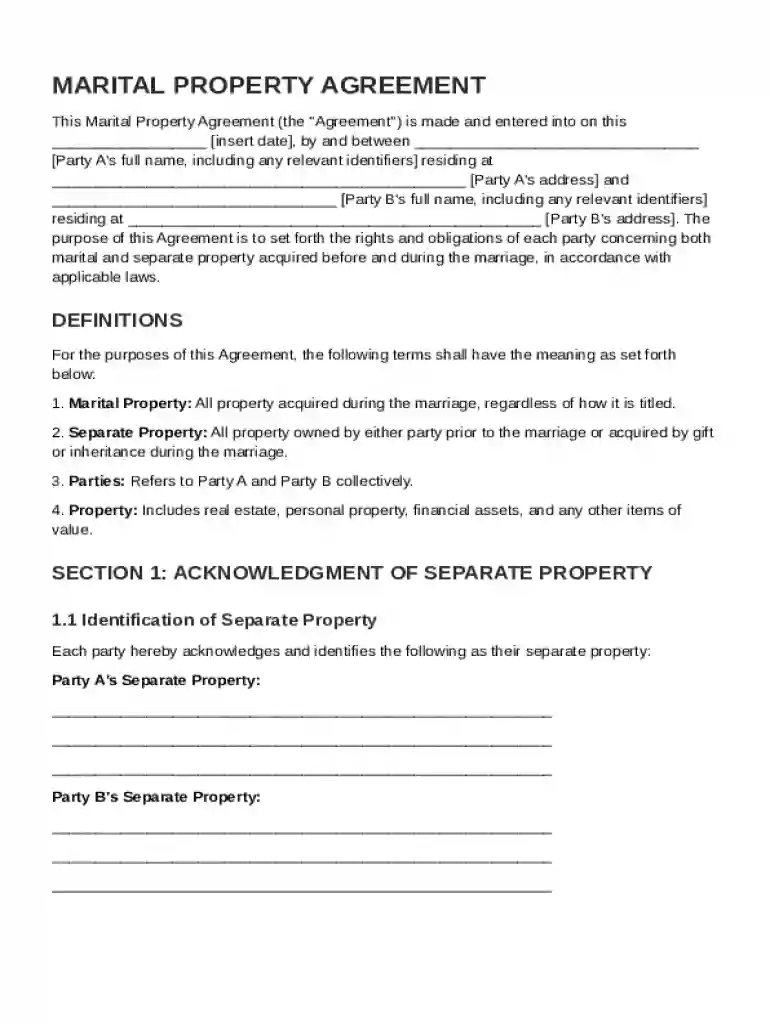 Marital Property Agreement Template Preview on Page 1