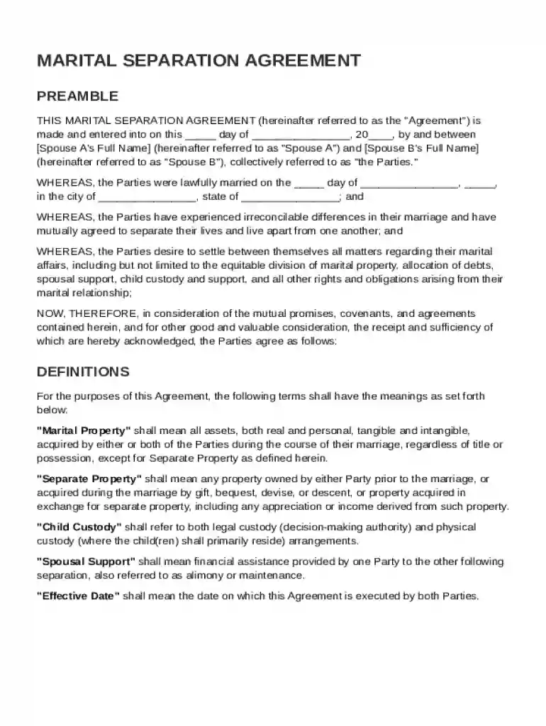 Marital Separation Agreement Template Preview on Page 1