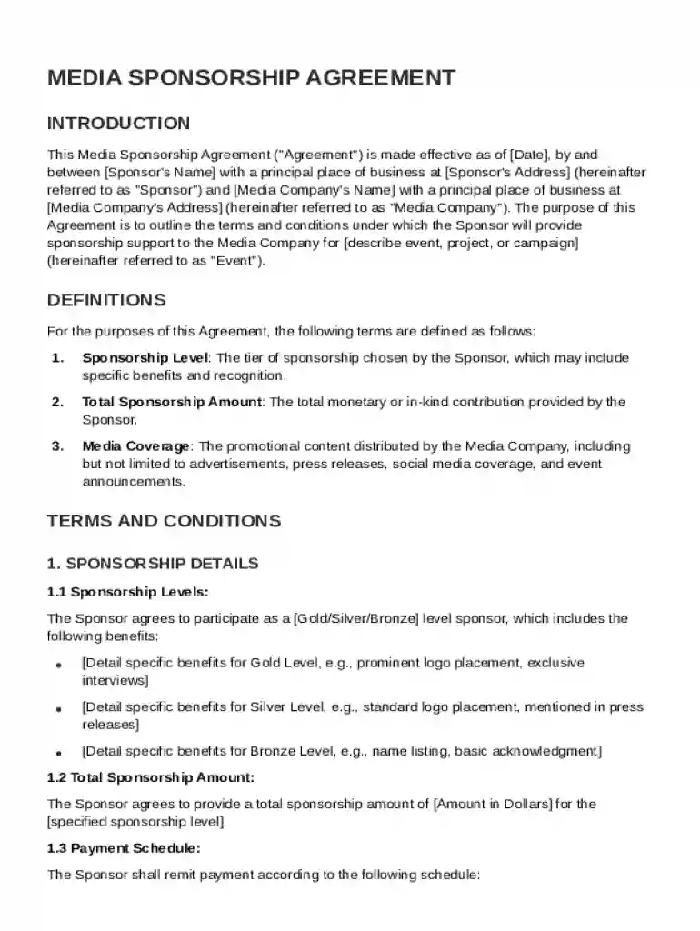 Media Sponsorship Agreement Template Preview on Page 1