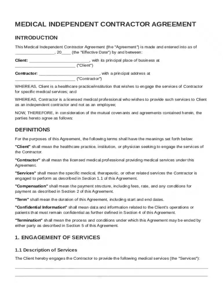 Medical Independent Contractor Agreement Template Preview on Page 1