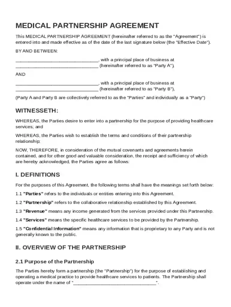 Medical Partnership Agreement Template Preview on Page 1
