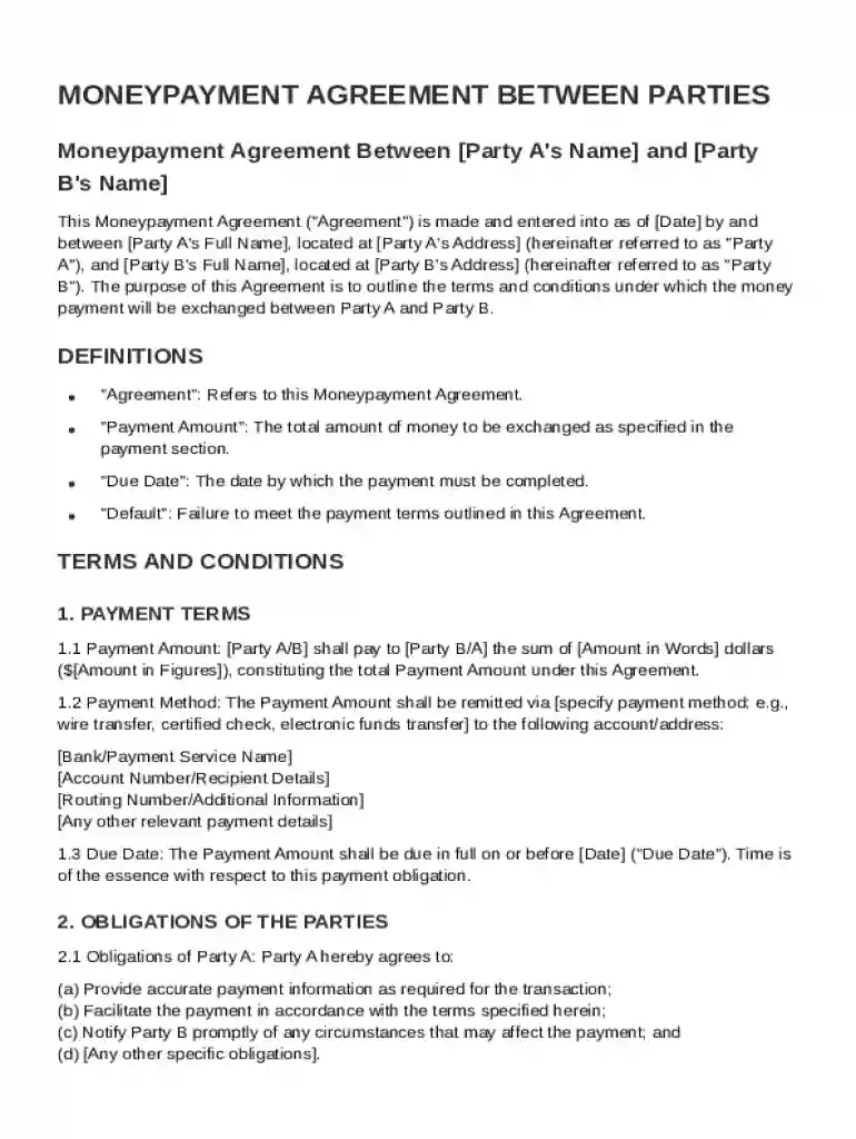 Moneypayment Between Two Parties Agreement Template Preview on Page 1