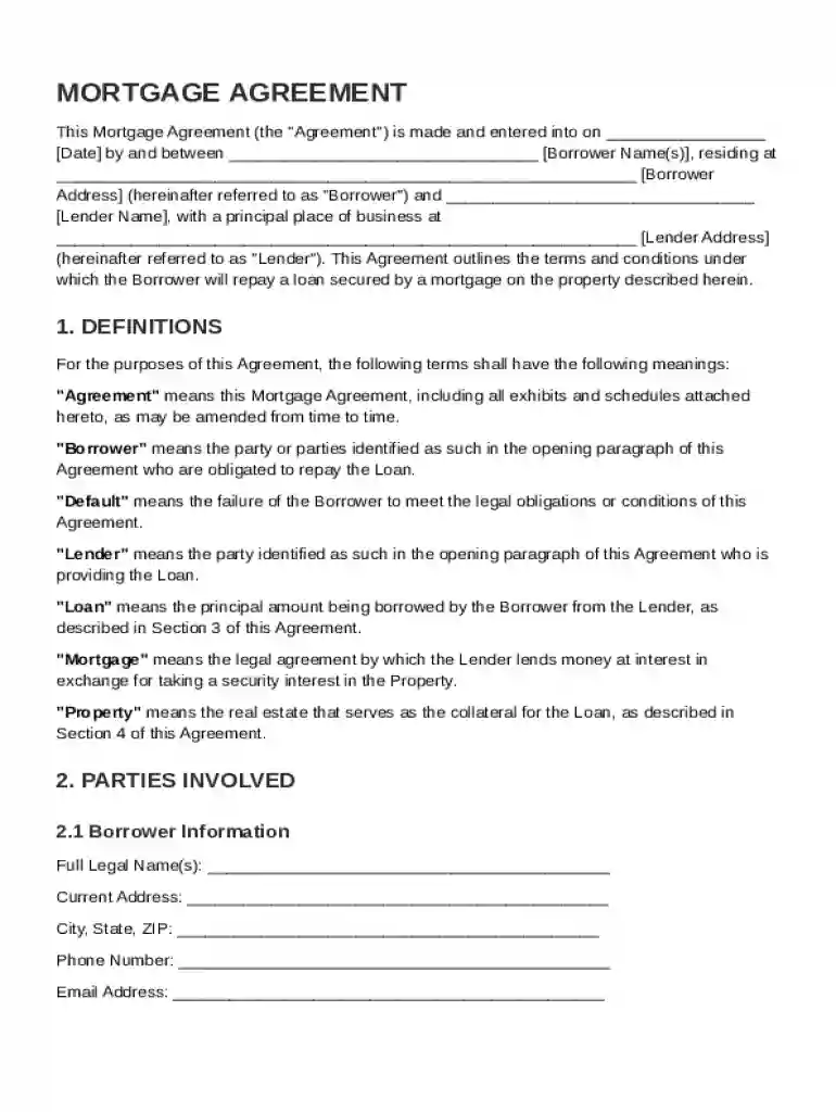 Mortgage Agreement Template Preview on Page 1