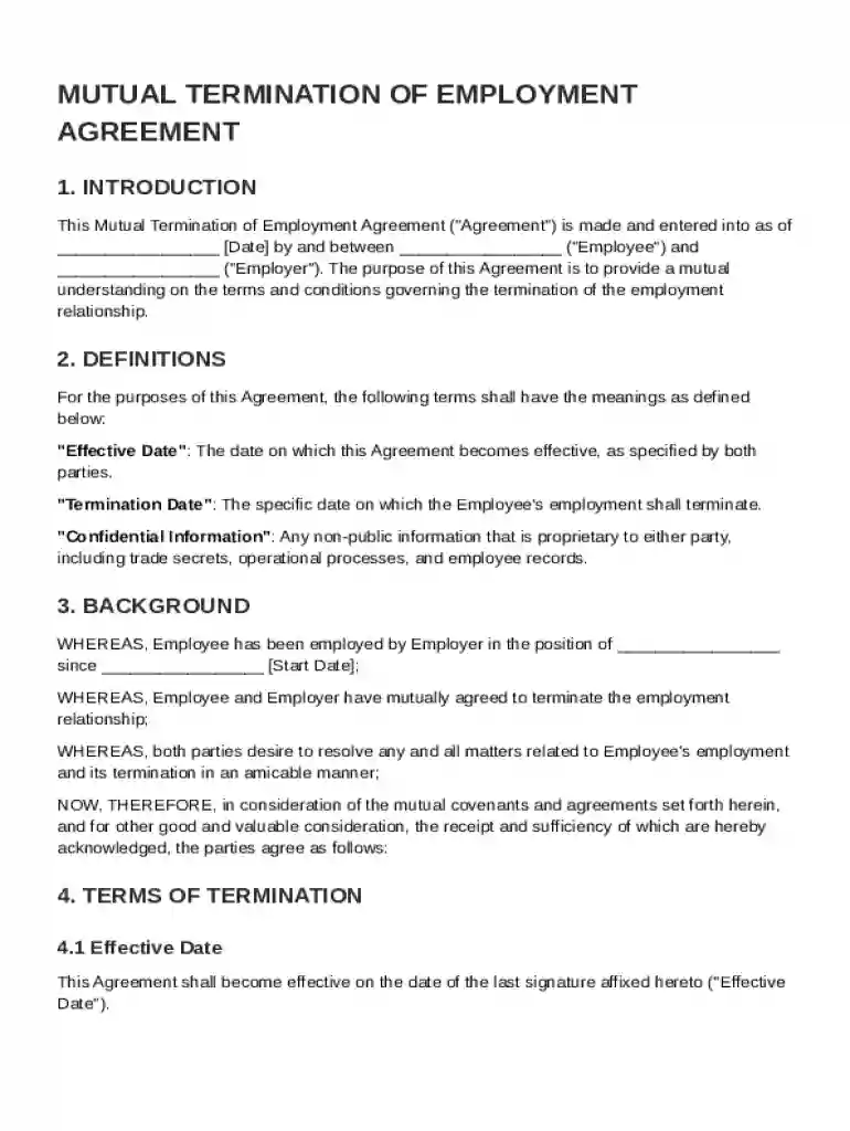 Mutual Termination of Employment Agreement Template Preview on Page 1