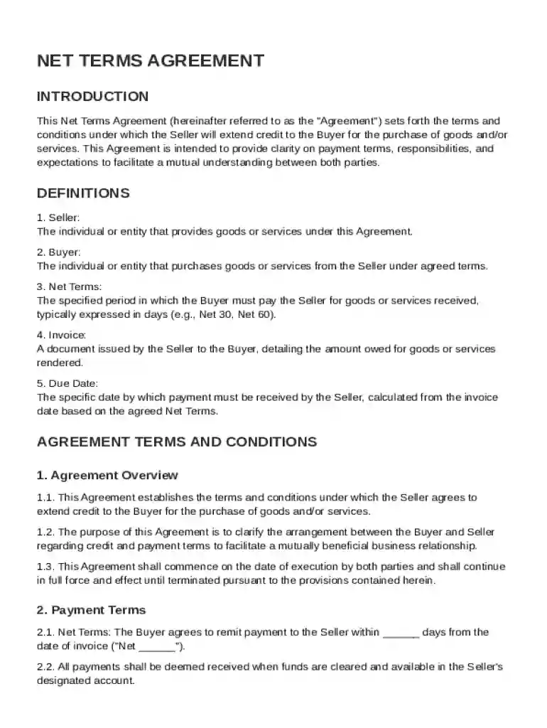 Net Terms Agreement Template Preview on Page 1