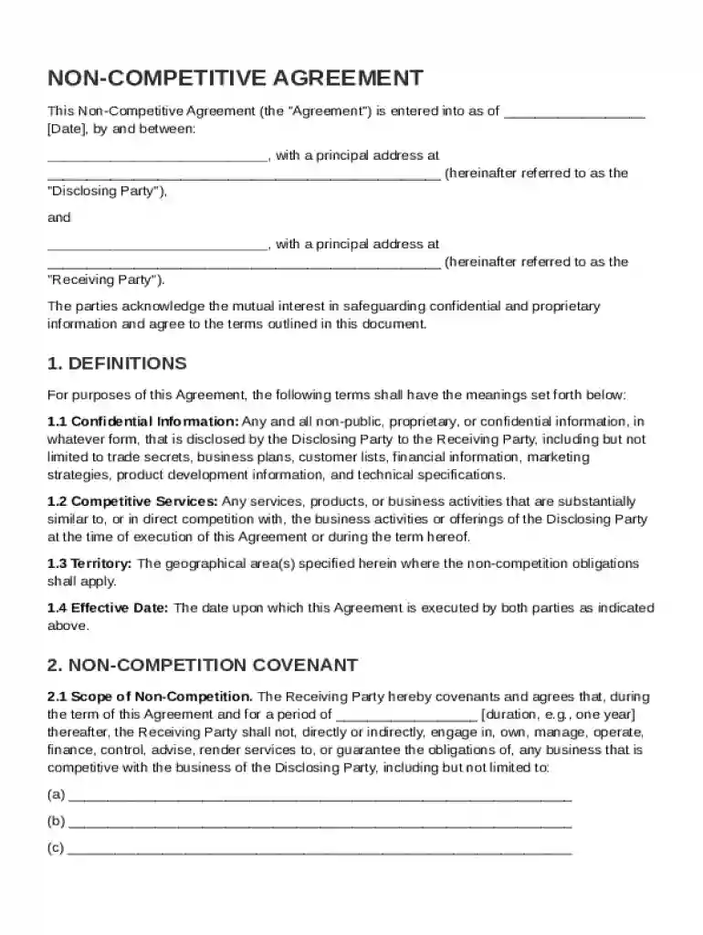 Non Competitive Agreement Template Preview on Page 1