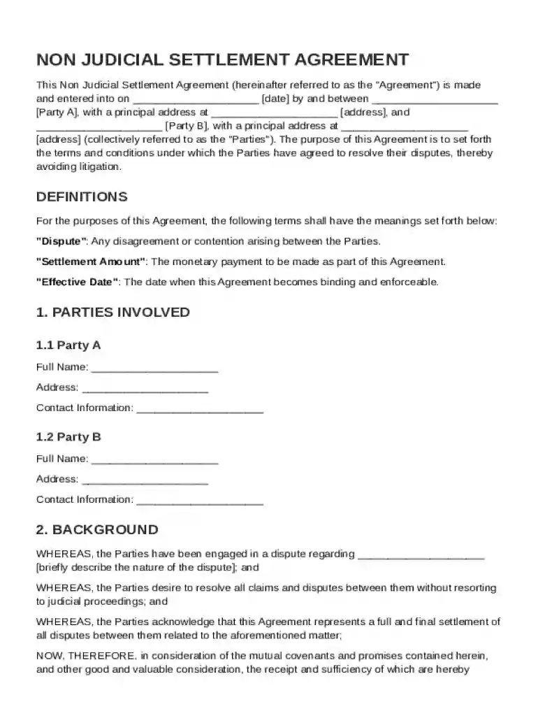 Non Judicial Settlement Agreement Template Preview on Page 1