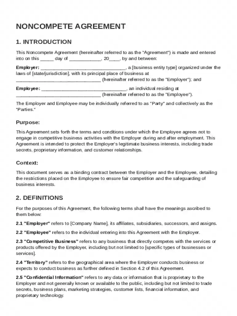 Noncompete Agreement Template Preview on Page 1