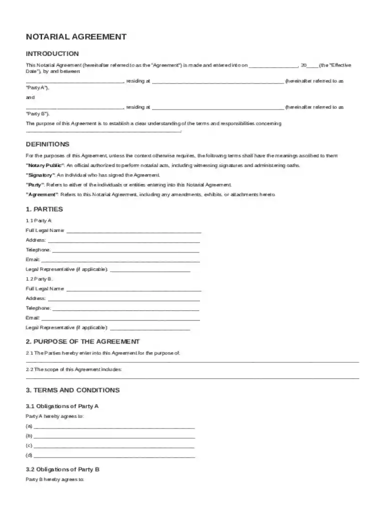 Notarial Agreement Template Preview on Page 1