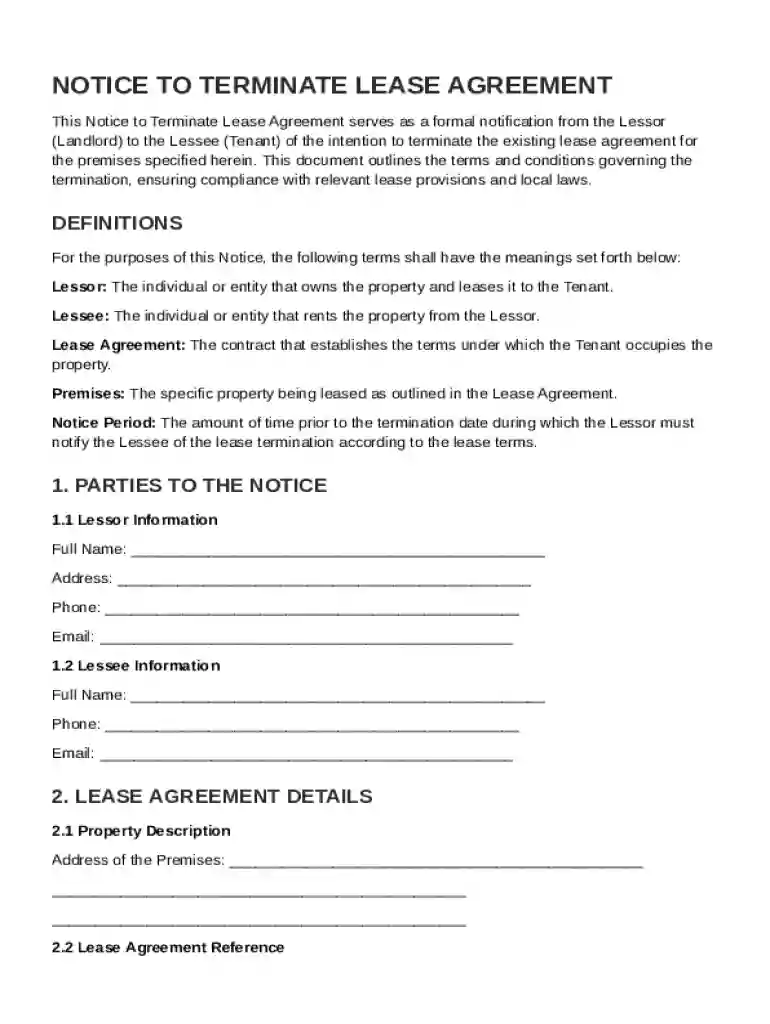 Notice to Terminate Lease Agreement Template Preview on Page 1