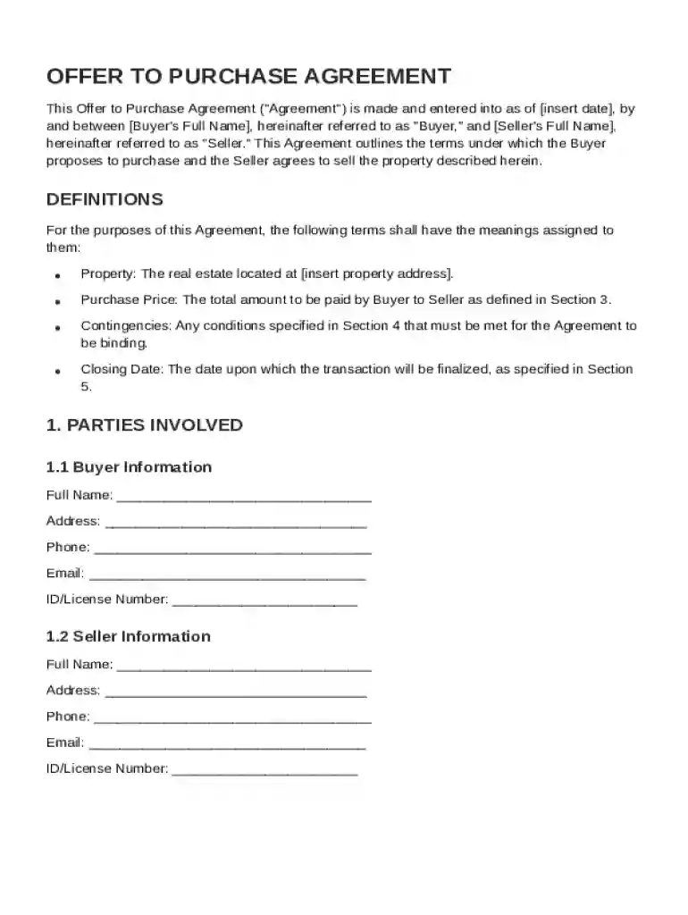 Offer to Purchase Agreement Template Preview on Page 1