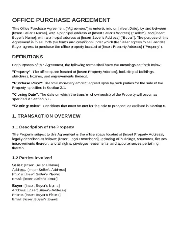Office Purchase Agreement Template Preview on Page 1