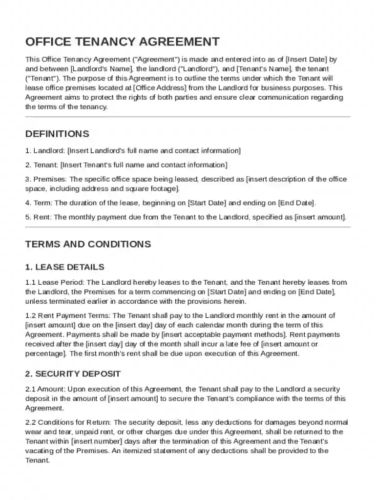 Office Tenancy Agreement Template Preview on Page 1