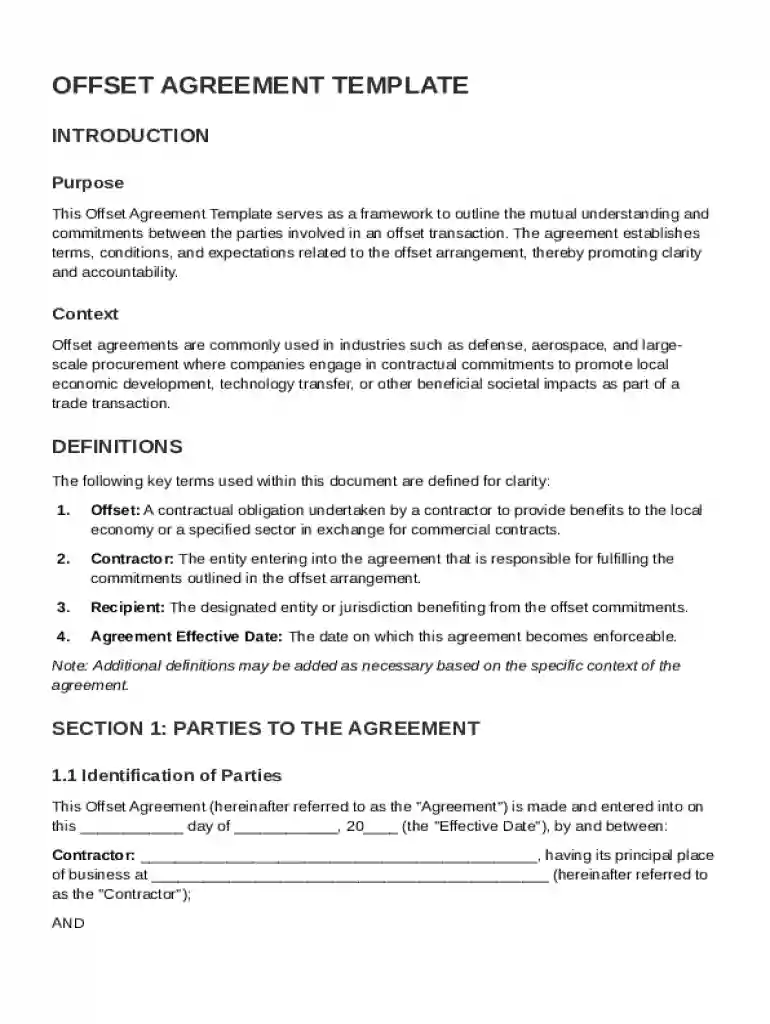 Offset Agreement Template Preview on Page 1