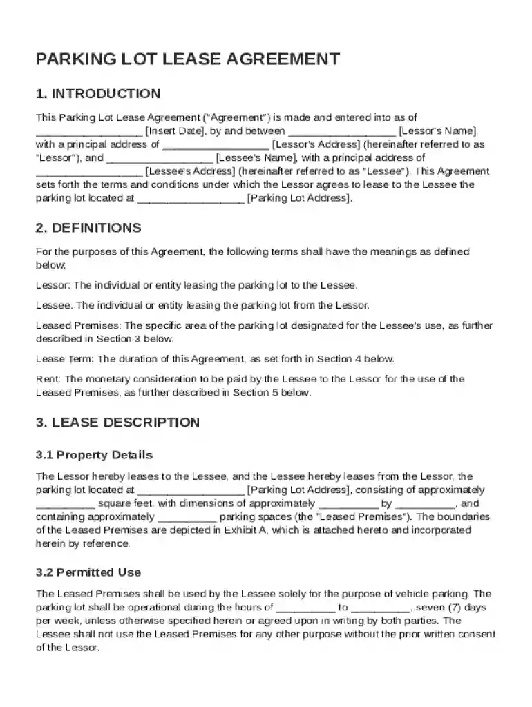 Parking Lot Lease Agreement Template Preview on Page 1